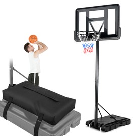 GYMAX Portable Basketball Hoop Outdoor, 10FT Height Adjustable Basketball Goal w/Shatterproof Backboard & Built-in Wheels for Kids Youth Adult (12-Level Adjustment, 35" x 23.5" Base with Weight Bag)