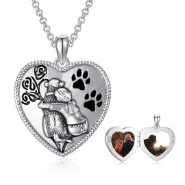 SIMONLY Dog Photo Projection Necklace Dog Locket Necklace With Picture Inside Sterling Silver Dog Pendant Necklace Dog Lover Memorial Gifts for Women