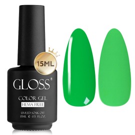 GLOSS Gel Nail Polish | Neon Green 15ml 1 pcs - HEMA Free Gel Polish, Green Soak Off UV LED Gel Varnish, Professional Manicure for Home & Salon Use, Perfect Nail Art Design Gifts for Women & Girls
