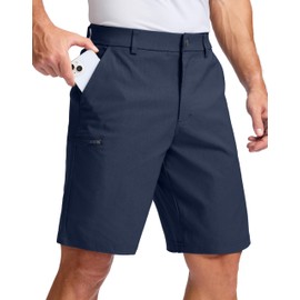 Pudolla Men's Casual Shorts 7/9 Inch Golf Shorts Stretch Dress Work Shorts for Men with 4 Pockets Quick Dry Lightweight(Navy-9"-34)