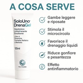 PRO PHARMA® SoloUno Vasotonic DrenaGel Lymphatic Drainage Gel Diosmin Emollient Centella Asiatica Meliloto. Specific for Microcirculation, Heavy Legs, Edema, Muscle/Joint Inflammation