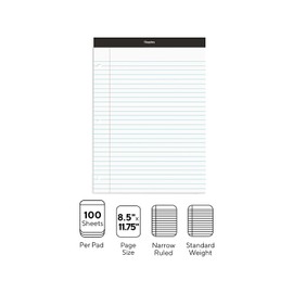 Staples Notepad, 8.5-inch x 11.75-inch, Narrow Ruled, White, 3/Pack (ST57345/TR573VS)