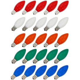 Creative Hobbies 25 Pack C9 Multicolor Christmas Light Bulbs - 7W Steady Burning Incandescent, Ceramic Multicolor, Nickel Plated E17 Base, Extended Life