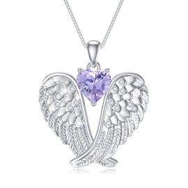 POTOPYY June Alexandrite Birthstone Necklace Angel Wings Necklace for Women S925 Sterling Silver for Birthday Jewelry Gifts