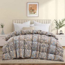 Joysoul Queen Size Down Comforter with Paisley Floral- All Season Ultra Soft Goose Feather Fiber - Ultra Soft Household Collection Down Duvet Insert 68" X 88"