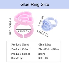 Glue Rings, 300 PCS Glue Rings for Eyelash Extension, Disposable Smart Lash Glue Rings,Cute Glue Cups Eyelash Glue Holder,Heart Glue Rings for