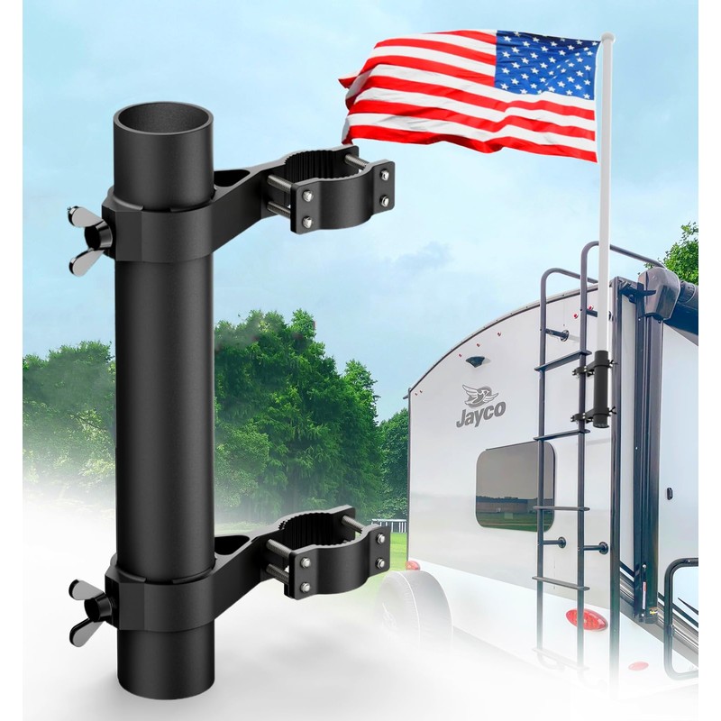 RV Flag Pole Holder for Ladder Mount Aluminum Flagpole Bracket