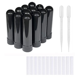 ZIOJOVK 12PCS Essential Oil Aromatherapy Blank Nasal Inhaler Tubes (Includes 12 inhalers+12 unscented Wicks+2 Plastic Droppers)-Black.