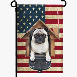 Pug Garden Flags Patriotic Dog Garden Yard Flags 12 X 18 Double Sided Polyester Pug America Flag Lawn Decor Flag Banners for Garden Decorations