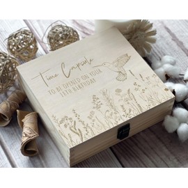 First Birthday Keepsake Box: Open at 18 - Baby Memory Capsule, Engraved Gift, Anniversary & Milestone Treasure Chest(Size 2 Natural)