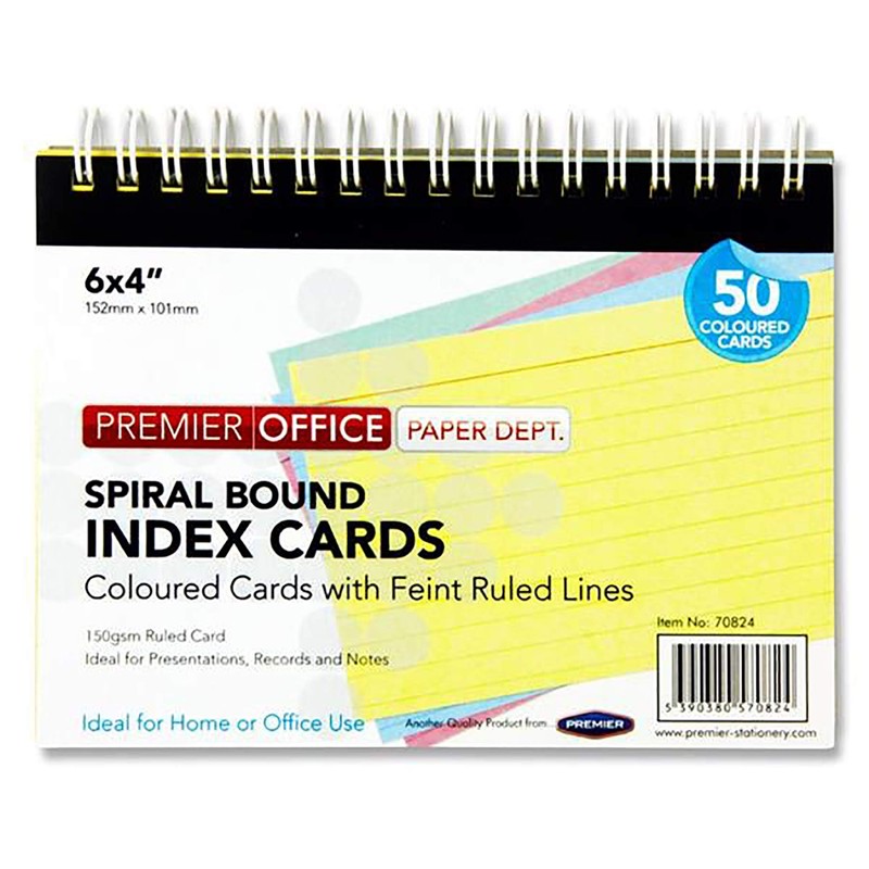Premier Office Spiral Bound Index Cards. 6 x 4" 50