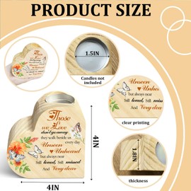 Guawubiang Memorial Candle Holder - Wooden Heart Shape With Double Sided Printing for Loss of One, Sympathy Gift for Loss of Father or Mother, Floral Butterflies Decor Bereavement