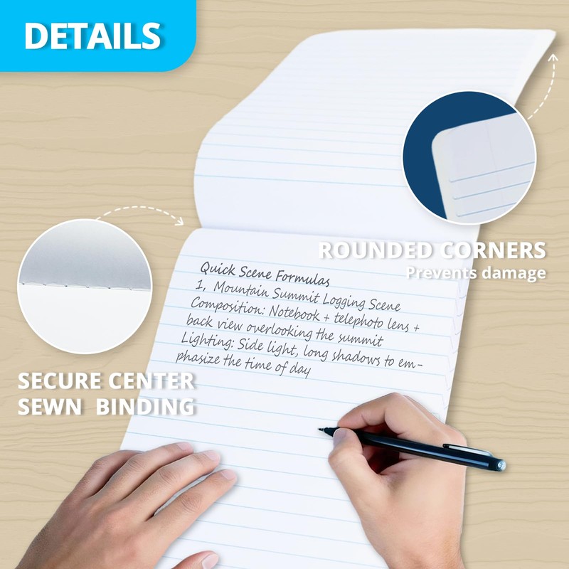 ONAVIA Mini Composition Notebooks, Wide Ruled, 160 Pages, 6 Pack,