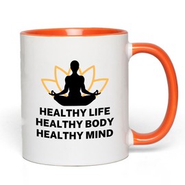 Flairy Land Meditation 2Tone Mug 11oz Orange -Healthy Lfe - Relaxiation Stress Relief Zen Buddhist Mindfullnest Savasana