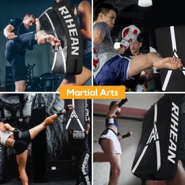 RIHEAN Martial Arts Kicking Shield - 61x41cm Taekwondo Kick Pad for Muay Thai, Football, Basketball, Hockey Training - Denser Foam, High-Density PVC Leather Cover - Kick Shield (ONE PAD ONLY)