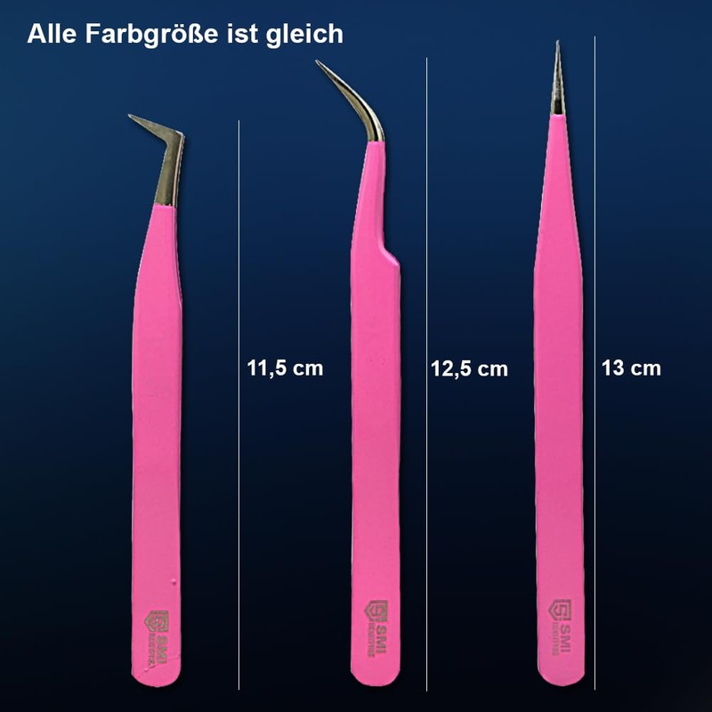 SMI 3-Piece Eyelash Tweezers Set, Curved & Straight, Eyelash Tweezers,