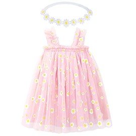 BGFKS Baby Girls Toddler Daisy Tutu Dress,Princess Party Dress with Soft Daisy Flower Headband.(Pink,12 Months)