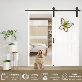 Arti-Life 4ft Sliding Barn Door Hardware Kit Heavy Duty with Door Hook and 2 Handles-Smoothly and Quietly, Easy Installation- Fit 1 3/8-1 3/4" Thickness-Black(I Shape Hanger)