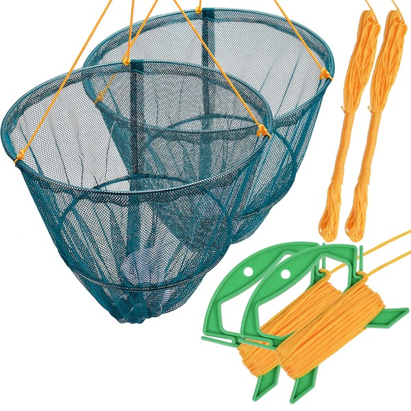 SF Portable Crab Drop Net with Net Bait Bag & Rope & Line Handle for Crabbing Catch Fish Prawn Crayfish Lobster (Set of 2, W30cm x H25cm)