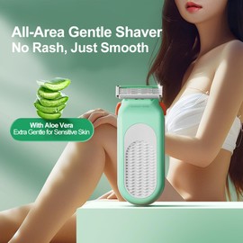 Razor for Women – Travel Essentia,Women's Travel Razor with 6 Refills & 3 Blades – Bikini, Legs & Face Shaver – Comfort Glide System – Compact Green