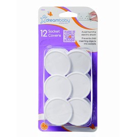 Dreambaby Home Baby Safety Socket Plug Covers - Electrical Outlet Protector Guard - 12 Pack - White - Model F18244