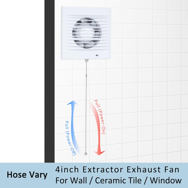 Hose Vary 4 Inch Wall-Mounted Exhaust Fan, Window Bathroom Fan,
