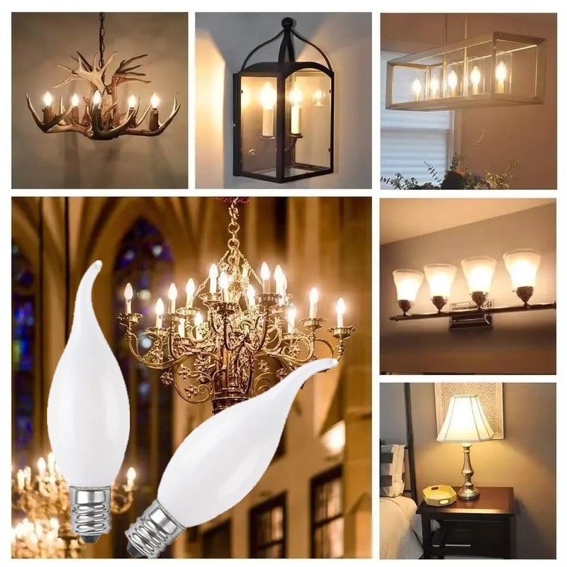 MMBGJKG Frosted Flame Tip Chandelier Light Bulb，e12 Candelabra Bulb 40