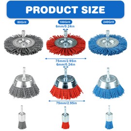Set of 9 Nylon Wire Cup Brush, Wire Brushes Nylon Brush with Hex Shank 1/4 Inch (6.35 mm), 3 Sizes Nylon Drill Brush Set for Removing Abrasive Brush Set from Rust and Corrosion (Blue, 9)