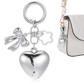 Silver Bag Charms Heart Bow Flower Keychain Accessories Kawaii Key Chains Cute Keychain Charms Floral Bowknot Heart Phone Charm Silver Purse Charm for Handbags Backpack Y2k Keyring for Women Girls