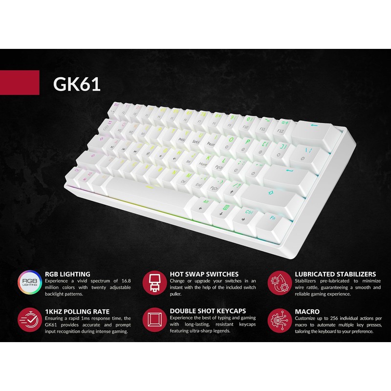 GK61 Mechanical Gaming Keyboard - 61 Keys Multi Color RGB