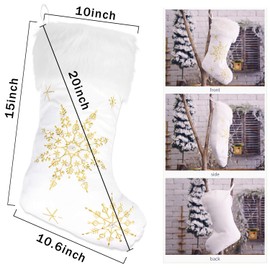 Mauts 20” White Christmas decorations Stockings, With Gold Pearl Snowflakes, Used For Gift Box Mantel Decoration Party Christmas