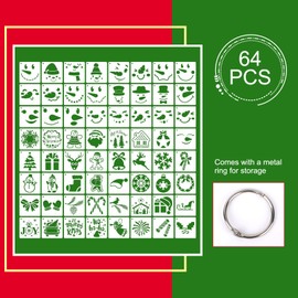 OOTSR Pack of 64 Small Christmas Stencils for Crafts, 7.62 cm Drawing Silhouette of Christmas, DIY, Plastic Drawing Templates for Scrapbooking, Wooden Ornaments, Canvas Decoration