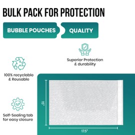 Levex - 15" x 17.5" [50 Pack] Clear Self-Sealing Bubble Out Pouches Bags, Bubble Cushion Wrap Bags for Storage, Packing, Shipping & Moving