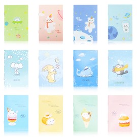 Ynkkvre 12 Stück Mini Tagebuch Notizbuch, Cute Cartoon Notizblock, Bunt Cartoon Tier Mini Notizbücher, Inspirierende Taschennotizbuch Notizblöcke, Tragbar Klein Notebook für Büro Familie Reisenotize.