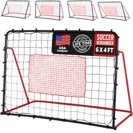 ZEALFEEL Soccer Rebounder Net, 10 Adjustable Angles 6x4FT Soccer Kickback Trainer for Passing, Ball Control & Volley Practice, Easy Setup Portable Football Training Net for Solo & Team Use