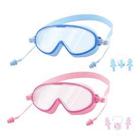 KASESSS 2 Pieces Kids Goggles, Kids Swimming GOggles Waterproof, Boys Girls Swimming gOggles Clear Wide Vision, Anti Fog No Leak Childrens Goggles, Swim Goggles Kids with Ear Plugs Nose Plugs