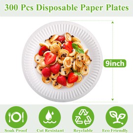IJRPLM 300 Count White Paper Plates,9 Inch Uncoated Paper Plates, Disposable Plates, Decorative Party Plates Paper Plate Bulk for Crafts BBQ Party