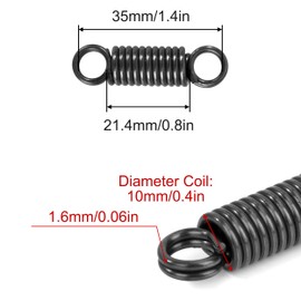 GUNGY Tension Springs with Hooks Piano Wire Tension Spring 35 mm Outer Diameter 10 mm Wire Diameter 1.6 mm Hook Angle 180 Degrees 2 Rounds Maximum Tensile Force 7.9 kg 1.6 x 10 x 35 mm Pack of 4