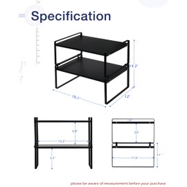 Nxconsu 2Pack Cabinet Shelves Stackable Shelf Organizer Rack Riser for Kitchen Cabinet Pantry Cupboard Counter Countertop Home Organization Storage Space Saver Heavy Duty Metal Nonslip Black Wide