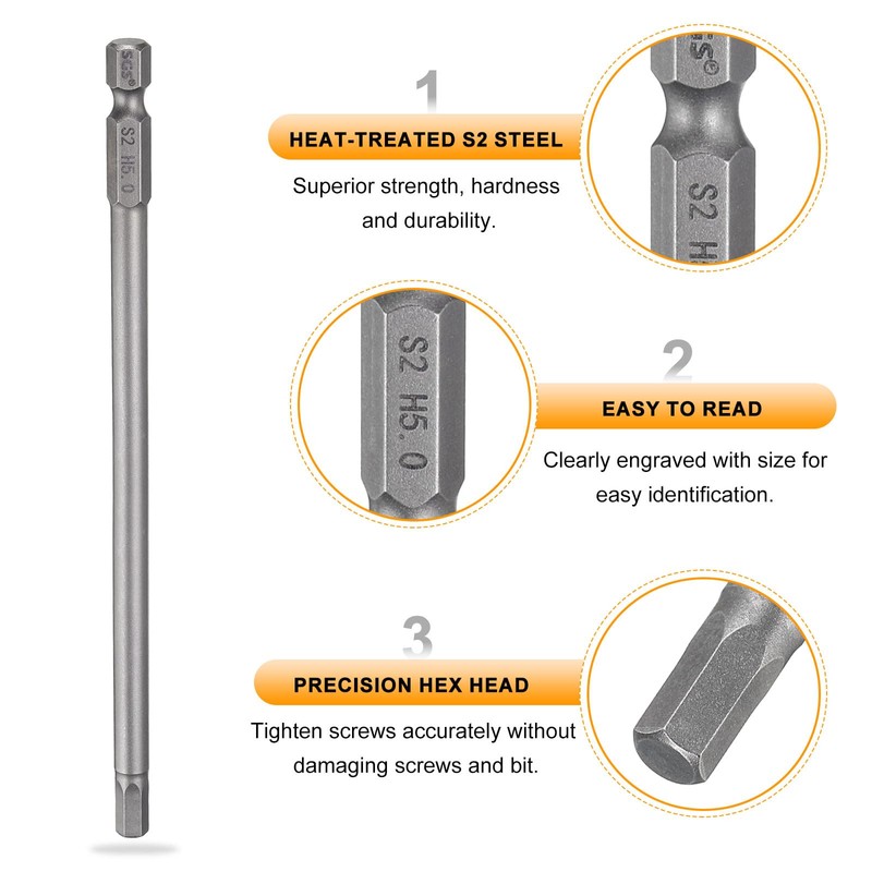 sourcing map H5.0 Hex Head Drill Bit Wrench 5mm Metric