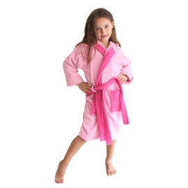 LEBENGOOD - Bathrobe for Girls, Children - 100% Cotton Oeko-Tex® - 2 Pockets, Belt, Hood, Plush Very Soft with Embroidery, mousy
