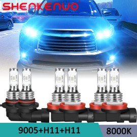 SHENKENUO For Toyota Highlander 2014-2019 6x LED Headlight+Fog Light Bulb 21W US Kit 6000K