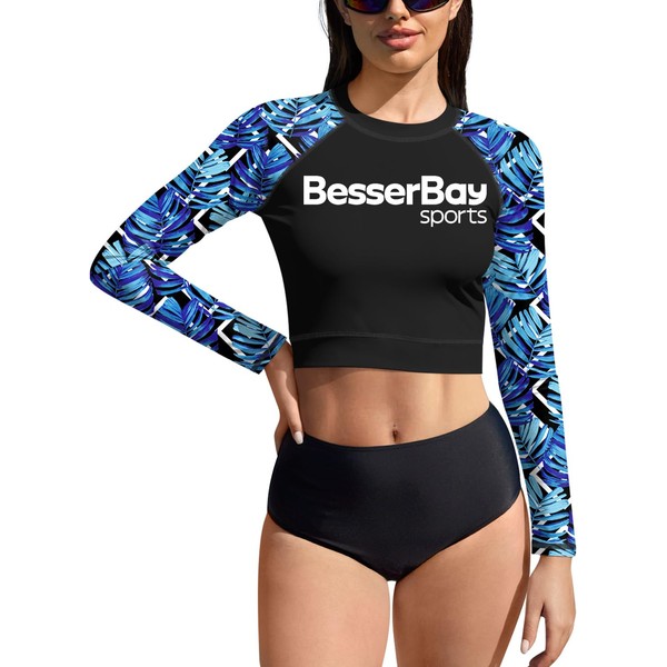 BesserBay Women's Long Sleeve Crop Top Rash Guard UV Protection