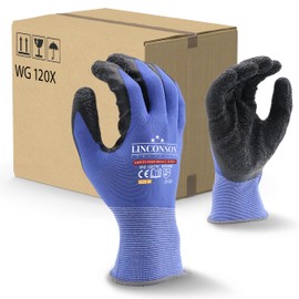 LINCONSON 12 Pack Safety Performance Series Construction Mechanics Wrinkle Latex Work Gloves (Blue, X-Large (12 Pairs))