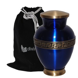 Roman Blue Cremation Urn for Human Ashes - Adult Funeral Urn Handcrafted - Solid Brass Urn - Affordable Urn for Ashes - Large Urn Deal