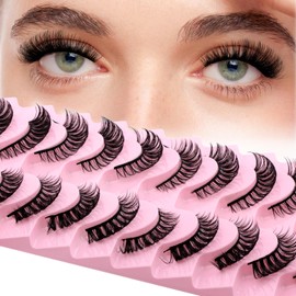 FADLASH False Eyelashes 10 Pairs Faux Mink Lashes Wispy Fake Eyelashes Natural Look Handmade Eyelashes Cat Eye Lashes Fake Lashes Strips (DH06-04)