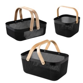 JSLYNB 3pcs Collapsible Wooden Handle Plastic Harvest Basket - Rectangular Garden Storage Basket for Picking and Collecting Vegetables, Fruits - Ideal for Garden Cabinets & Outdoor Use (Black)