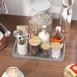 Weenson Bathroom Tray for Soap Dispenser, Vanity Tray for Perfume, Makeup, Dresser Tray for Jewelry, Decorative Tray for Candle, Kitchen Tray Bamboo Counter Organizer Silver 11.81”L x 6.1”W x 0.79”H