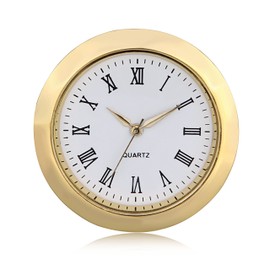 ShoppeWatch Mini Clock Insert 2 inch (55mm) Quartz Movement | Miniature Clock Face Insert | Round Fit Up White Face Gold Tone Bezel Roman Numerals CK083GD