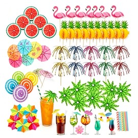 Bekecidi [10 Styles] 100PCS Drink Umbrellas Cocktail Picks, Mini Paper Cocktail Umbrellas for Drinks Garnish, Fruit Skewer Sticks for Tropical Hawaiian Luau Tiki Beach Party Decorations